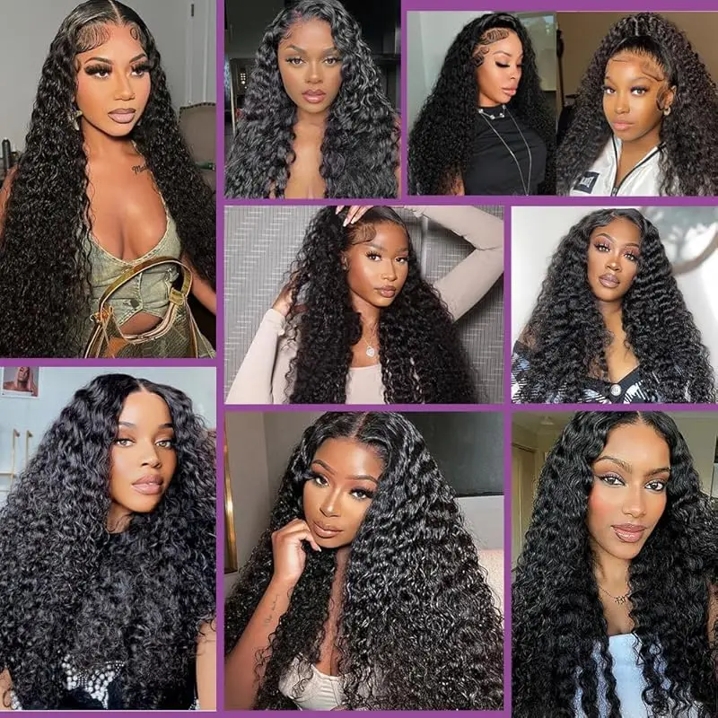 Natural Curly wave wigs 40 inch HD Frontal Lace wigs human hair 13x6 220 Hight density human hair wigs for women