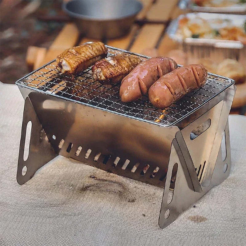 Portable Folding Barbecue Grill Heating Stoves Multifunction Camping BBQ Grill Rack Net Firewood Stove Stainless steel BBQ Grill 6