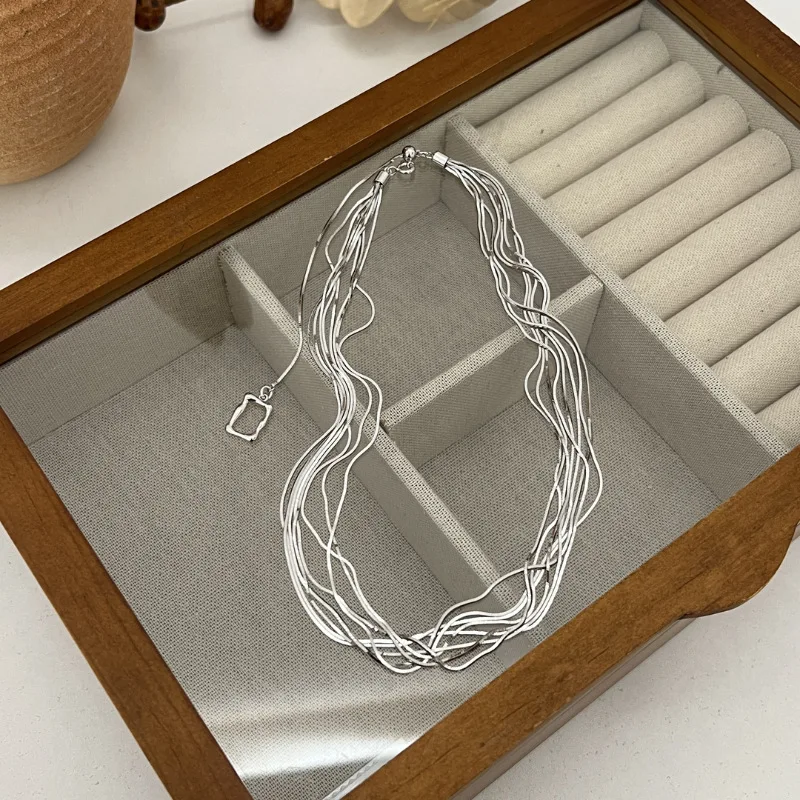 

PANJBJ 925 Silver Multilayer Pulling Necklace for Women Gift Tassel Design Fashion Versatile Creative Jewelry Dropshipping