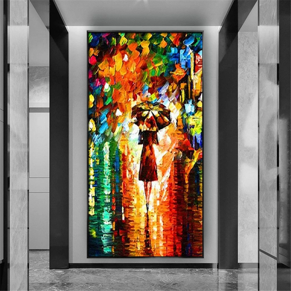 

Real Handmade Modern Landscape Lovers Walk Together Under The Shade Oil Paintings On Canvas Wall Arts Pictures Decor Living Room