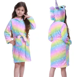 Unicorn Cartoon Hooded Bathrobe for Kids - Cozy and Fun Sleepwear and Beach Towel (Yellow green)