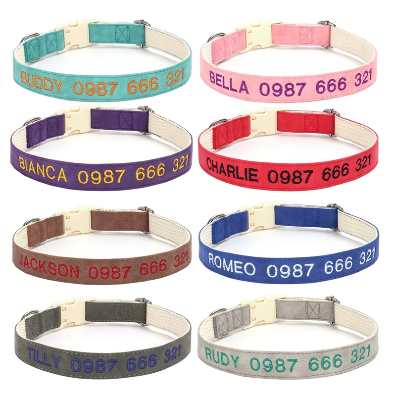 Leather Dog Collar With Name Embroidery Small Dog Collar Personalized Name For Large Breed Dogs