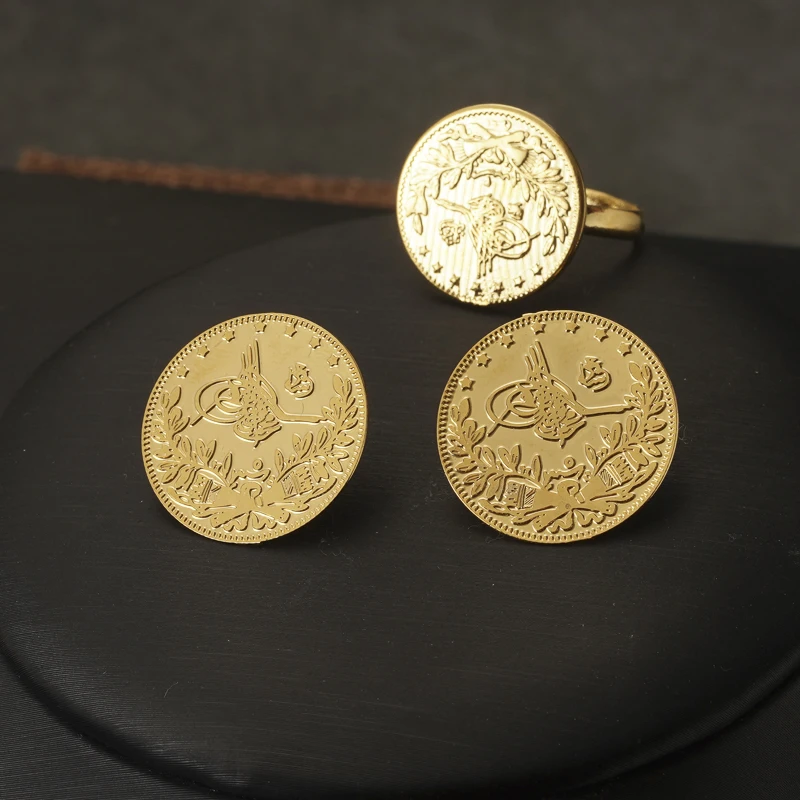 French Hook Circular Gold Fashion Earrings Indian Muslim Custom Turkish Female Totem Earrings Arabic Bride Jewelry Coin Ring 2