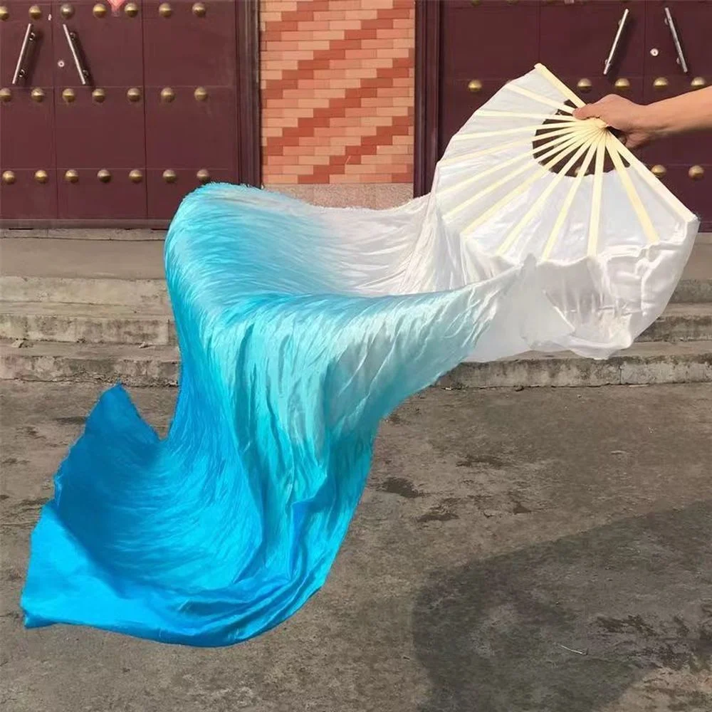 

1.8M 1pc Real Silk Belly Dance Veil Fans Bamboo Handmade Dyed Performance Long Fan Belly Dancing 100% Real Silk Fans