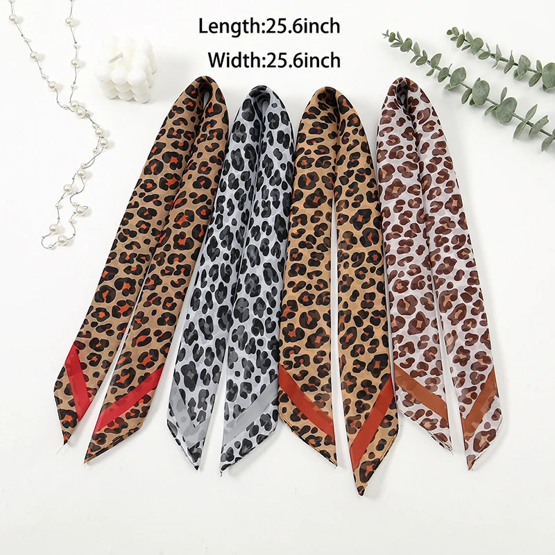 Fashion Leopard Dot Print Chiffon 65 Square Scarf Headband For Muslim Woman Hijab Shawls Thin Smooth Headscarf Islamic Turban 2