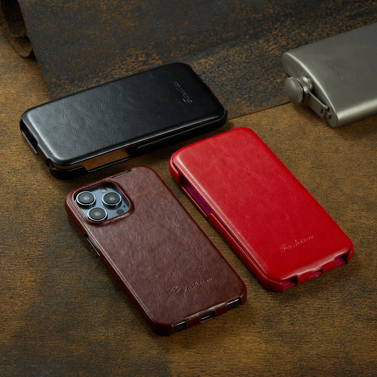 Premium Vertical Flip Genuine Leather Case - Hard Back Cover