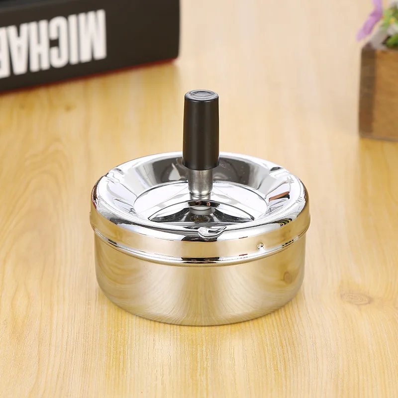 9.5*9cm Portable Dining Table Round Rotating Cigarette Ash Tray Hotel Decoration with Lid Ashtray 1pcs portable ashtray