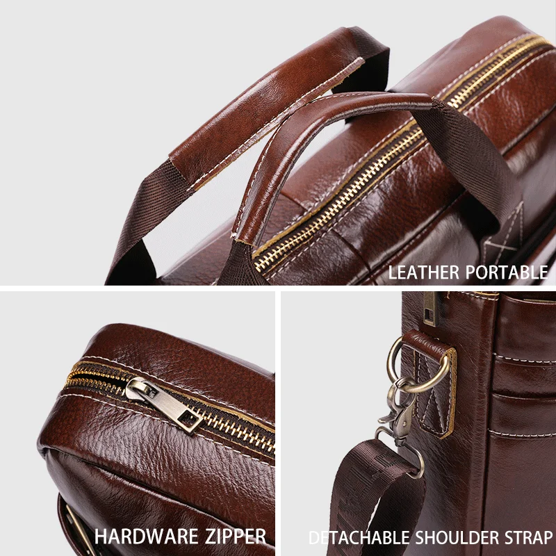 BULLCAPTAIN Leather Laptop Bag, Top Layer Leather 15" Laptop Bag Men's Laptop Briefcase Briefcase Work Business Travel Bag 053 5