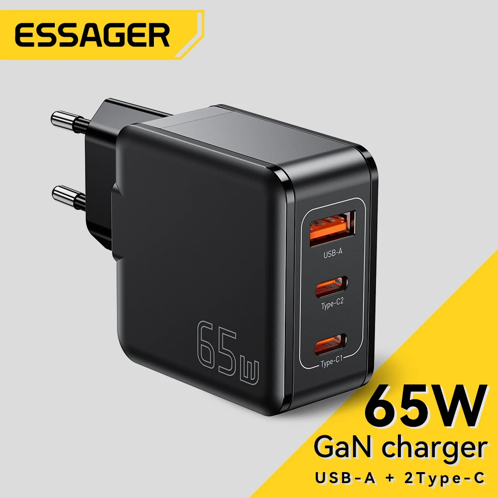Essager 65W GaN Charger USB C Charger 3 Ports Adapter For IPhone 14 13 12 Pro Max Xiaomi 12 Samsung IPad Pro Travel Fast Charger