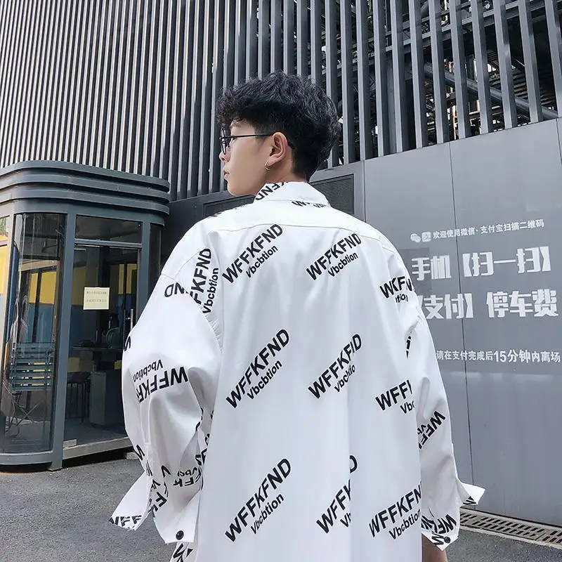 Spring Autumn New Fashion Polo Neck Long Sleeved Men's Clothing Printed Loose Korean Style Button Cardigan Rope Hombre Shirts
