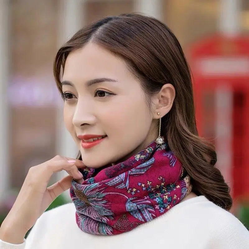 Fashion Double Used Women Warm Floral Beanies Skullies For Female Casual Soft Cotton Bonnet Scarf Hip Hop Girls Dance Gorras