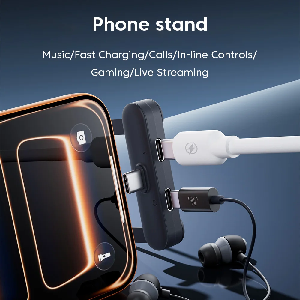 듀얼 타입 C 헤드폰 어댑터 접이식 엘보 브래킷 오디오 충전 어댑터 데스크탑 폰 스탠드 폰 충전 OTG 커넥터