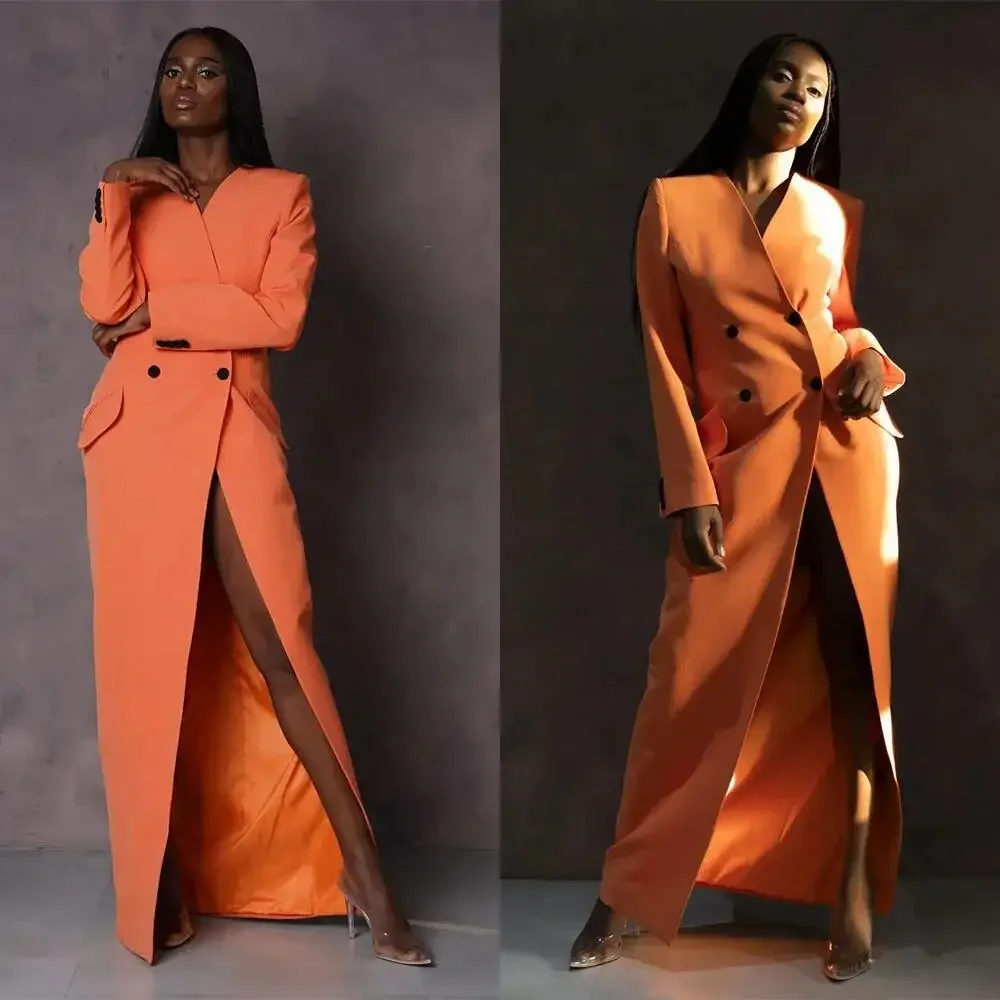 Long Blazer Jackets Business Women Leisure Daily Lady Wear Double Breasted Coat 1 Pcs Formal Party Dress Customize
