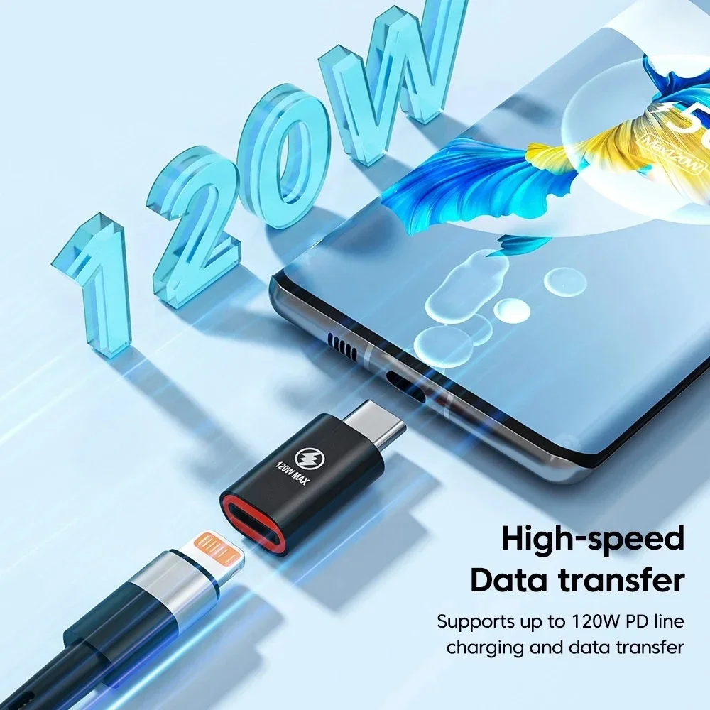 1-3Pcs Type C Adapter PD 120W IOS Lightniing Female To USB C Male Fast Charging Converter For iPhone 15 14 13 iPad Pro Samsung, usb to type c adapter,type c adapter,charging adapter cable kit,charging cable adapter,lightning to usb c adapter,ios to type c adapter