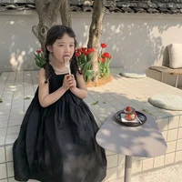 Mode nouvelles filles bébé noir robe d'été fille élégante enfants sans manches robes de fête d'anniversaire enfants vêtements robes 25 6