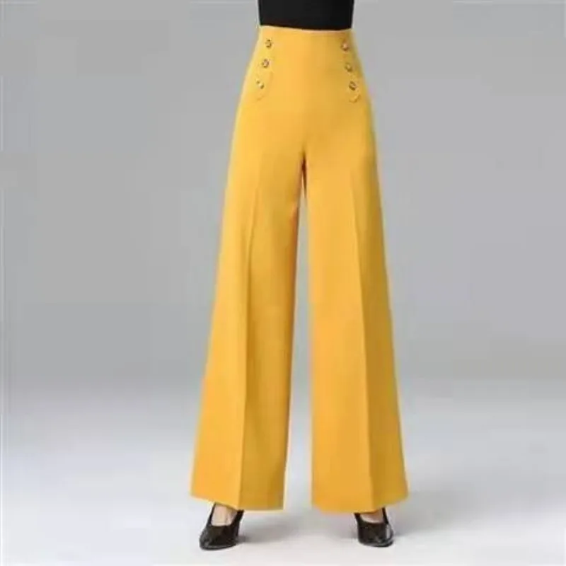 Spring and Autumn Women's Button Solid Dance Modern High Waist Latin National Standard Practice Fashion Casual Elegant Pants