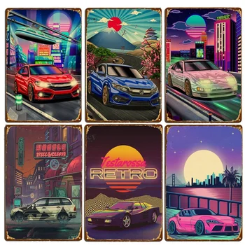 메탈 사인 아트 데코 플레이트 포스터, 한국 서울 레이싱 카 차고 모텔 애니메이션 틴 사인, 녹 초라한 플라크, 레트로 벽 보드 사인