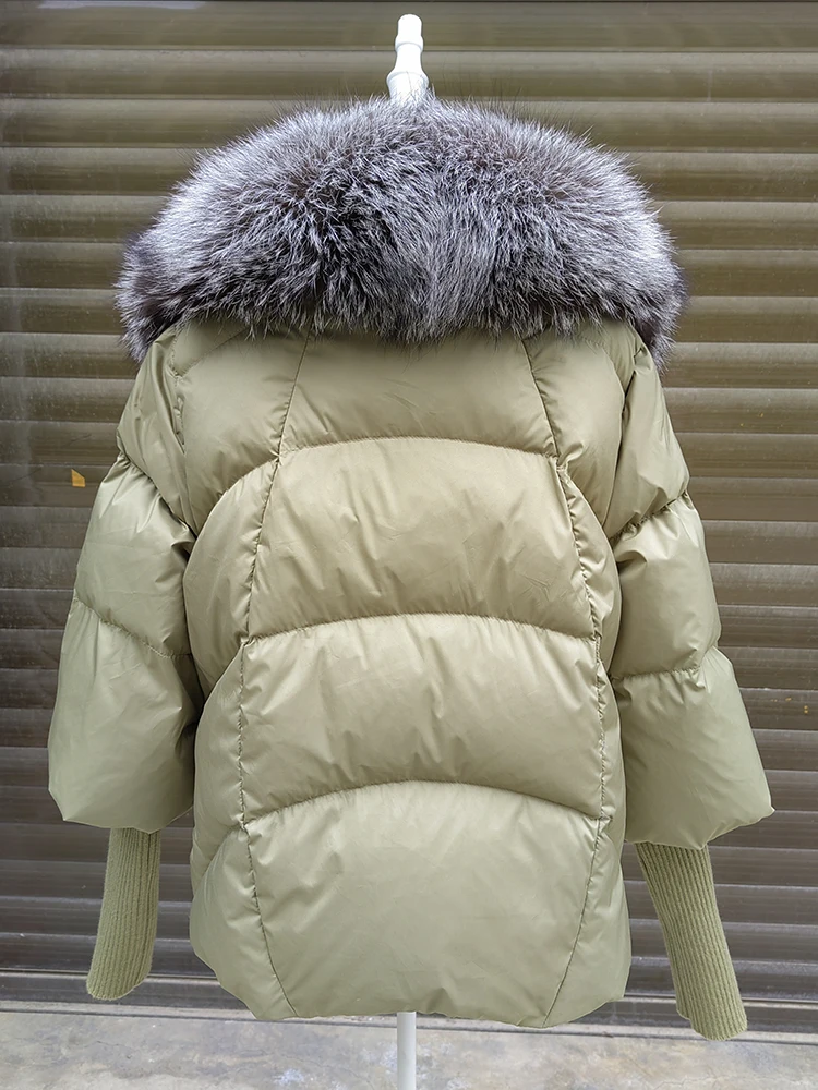 Neue Winterjacke Weiße Ente Daunenmantel Mit Strickärmeln Mode