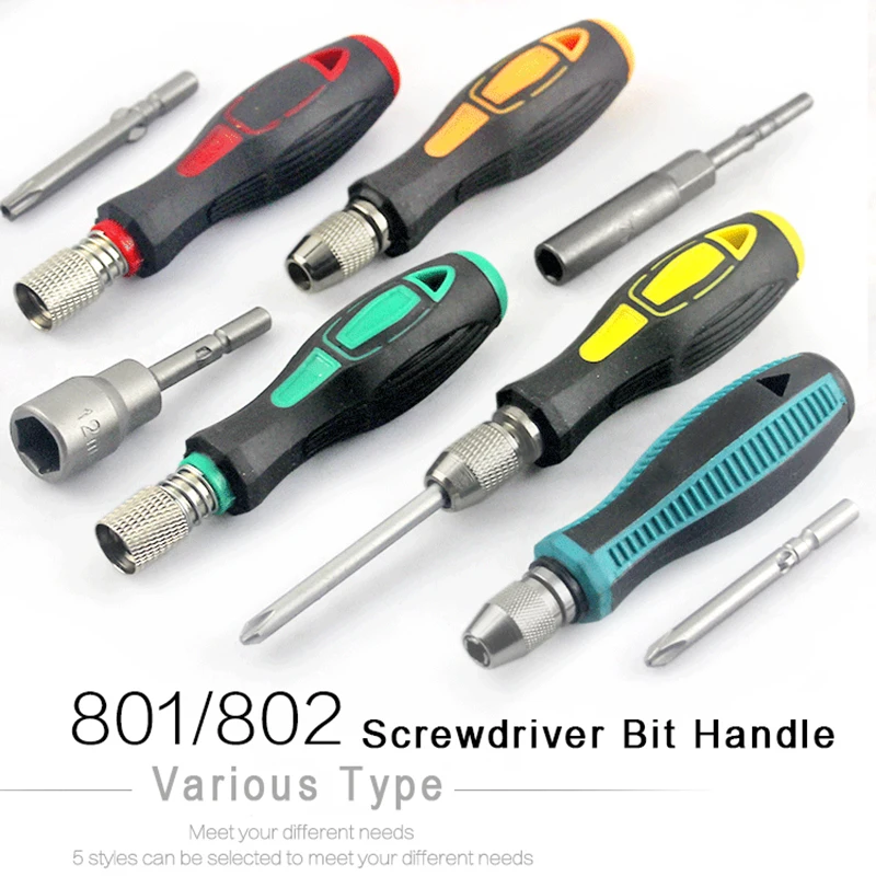 801/802 1/4" Schraubendreher-Bitgriff PP+PVC – passend für 5 mm 6 mm 1/4 (6,35 mm) Bits, für Rundschraubendreher, Gewinde/selbstsichernd – Detail 1
