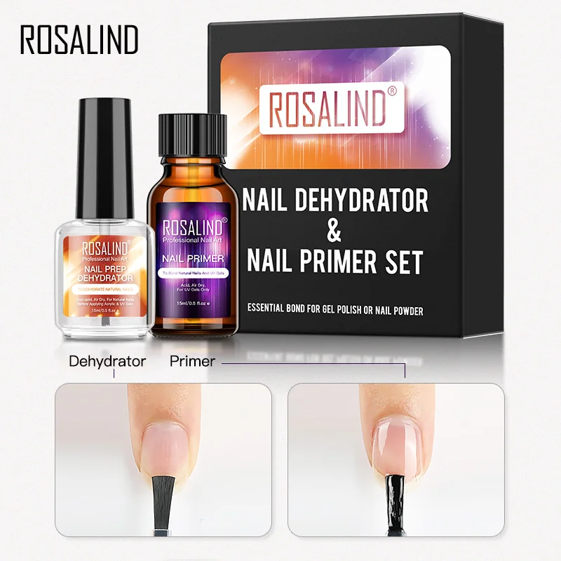 Rosalind Nail Primer E Set Disidratatore Per La Preparazione Delle Unghie 15Ml Non C' È Bisogno Di Lampada Uv Led Manicure Per Nail Art Gel Nail Polis