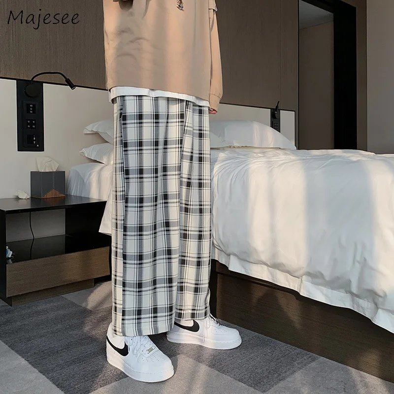 Casual Pants Men Plaid Patchwork Design Empire Fashion All-match Students Korean Style Harajuku Popular Bottoms Spring New Ins