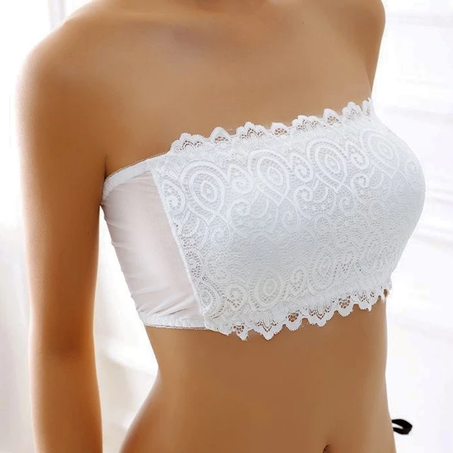 Womens Sexy Lace Bandeau Bra Strapless Tube Top Padded Bralette