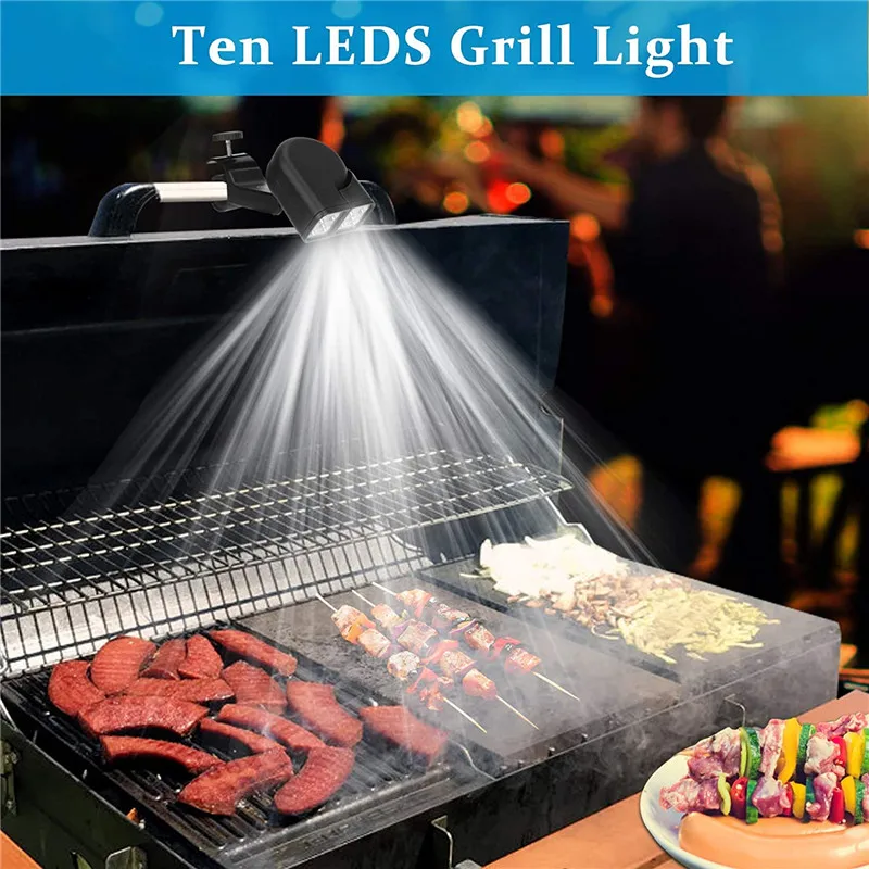 Night Barbecue Grill Light 10 Led Barbeque Bright Waterproof Heat Resistant Outdoor Adjustable BBQ Grills Lamp Camping Lights