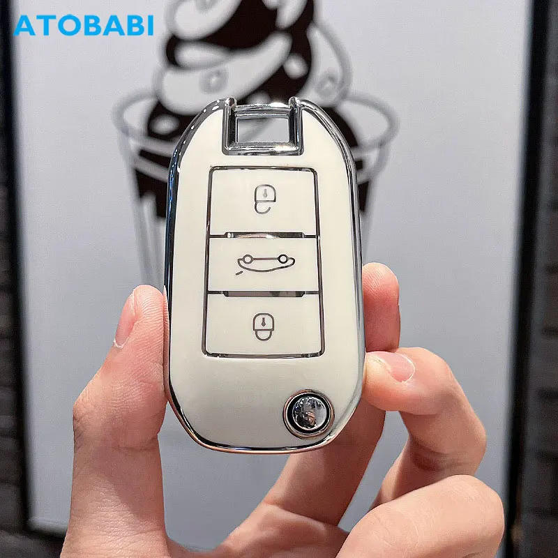 Tpu Car Key Cover Skin Per Peugeot 508 308 208 2008 Citroen C4 Opel Corsa Crossland Pieghevole Remote Fob Shell Case Accessorio Auto