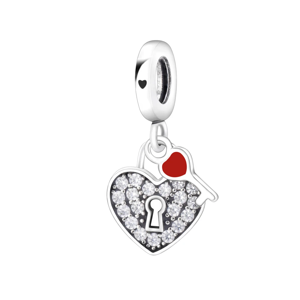 

Fine Authentic S925 Sterling Silver DIY Charms AAA CZ Heart Lock For Original Women Bracelet Necklace Chain Jewelry