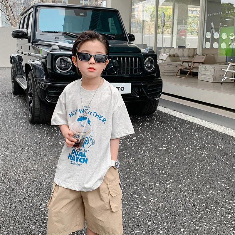 

Fashion Brand Cartoon Printed Children's CottonTSummer Shirt2024New Boys' Short-Sleeved Loose Middle and Big Children's Half-Sle