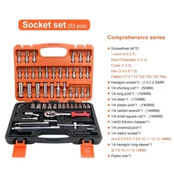 Comprehensive Car Repair Tool Kit - 46/53 Piece Set with Ratchet Torque Wrench and Socket Collection (53 PCS Orange)
