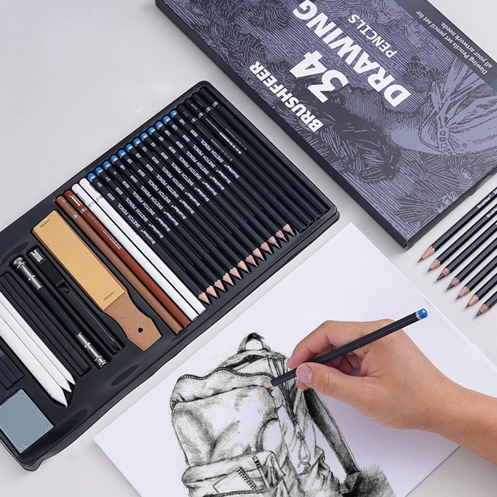 34pcs Artistic Drawing Set Colored charcoal pen Graphite Pencil sharpener Sketching penProfessional Art Supplies for Adults 6
