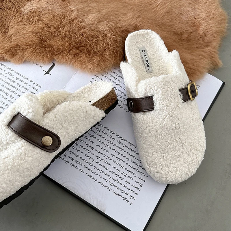 Luxury Designer Lambswool Winter Cotton Shoes Women Slippers Warm