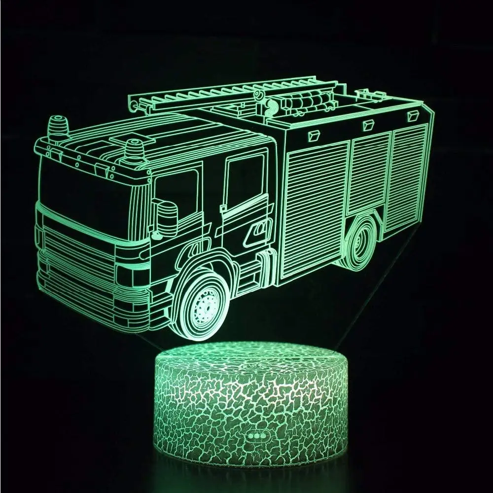 Nighdn 3D 소방차 야간 조명 착시 램프, 16 가지 색상 변경 리모컨 LED 램프, USB 테이블 침실 장식, 어린이 선물