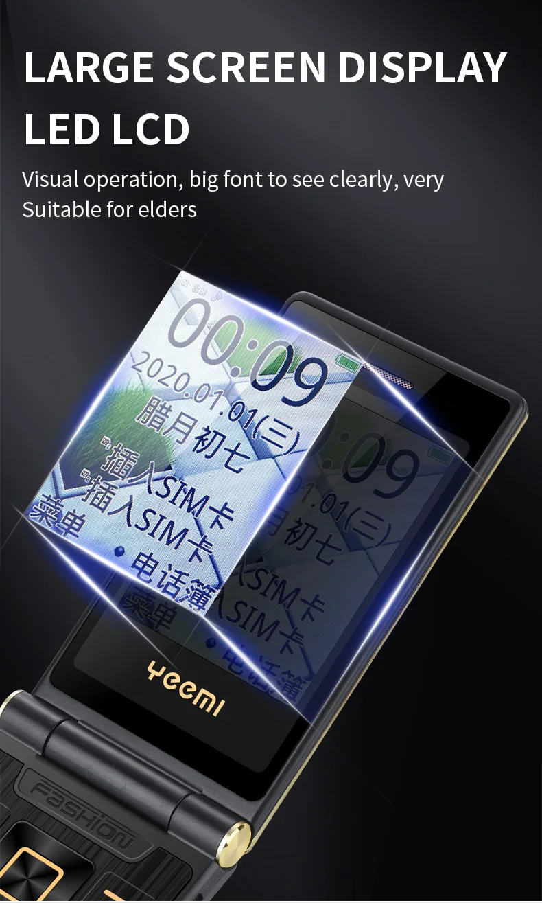 Yeemi M1 Feature Phone Big Push-Button 2G Flip Phone Dual Display Mobile Phones Arabic Hebrew Russian Keyboard Cellphone On Sale