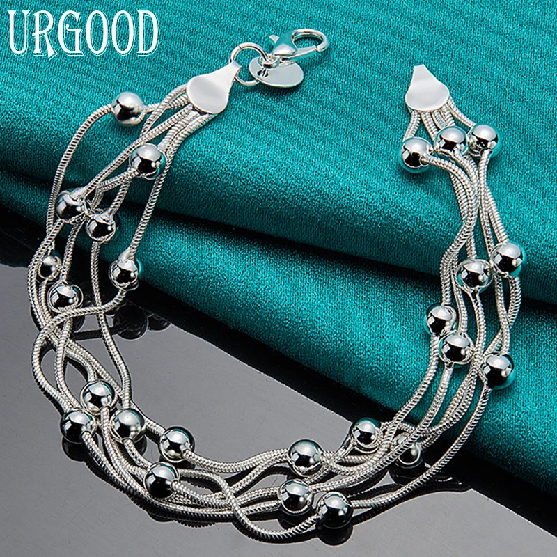 

925 Sterling Silver Smooth Bead Five Snake Chain Bracelet For Women Men Party Engagement Wedding Fashion Jewelry