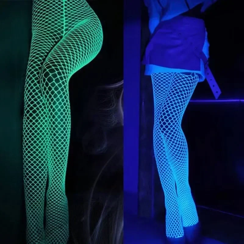 Night Fluorescent Women's Long Socks Fishnet Body Stockings Curve Lingerie Mesh Fabric High Waist Sex Tights Sexy Bodysuits - Image 5