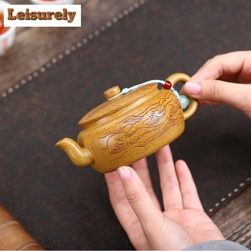 190ml Authentic Yixing Purple Clay Teapots Master Handmade Hawk Pot Raw Ore The Keel Gold Sand Kettle Chinese Zisha Tea Set Gift