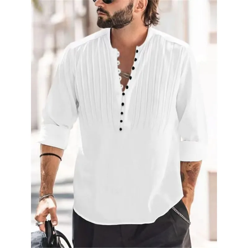 

2023 New Men's Crease Linen Long Sleeve Breathable Shirt Solid Color Casual Basic Cotton Linen Shirt Tops Hemp Shirt for Men