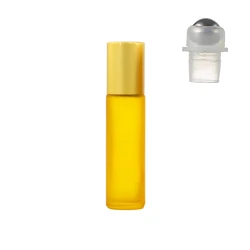 Frosted Glass Essential Oil Roller Bottle with Stainless Steel Ball - 5ml/10ml - 5ml (Yellow)