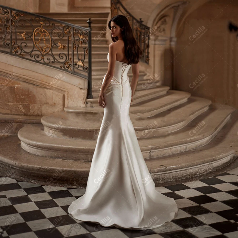 Simple Wedding Dresses Glamorous Bridal Gowns Strapless Backless Robes For Formal Party Graceful Vestidos De Novia Customized 4
