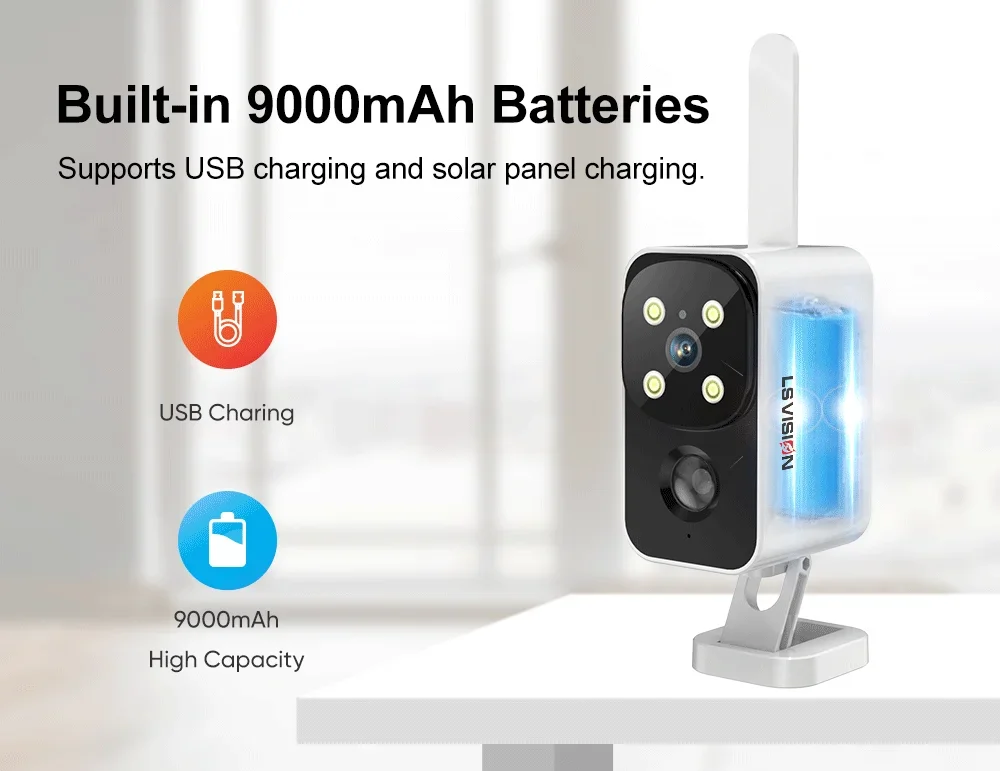 4MP Wifi Camera Solar Outdoor 180°Pan Rotation 4G SIM Security Cameras PIR Human