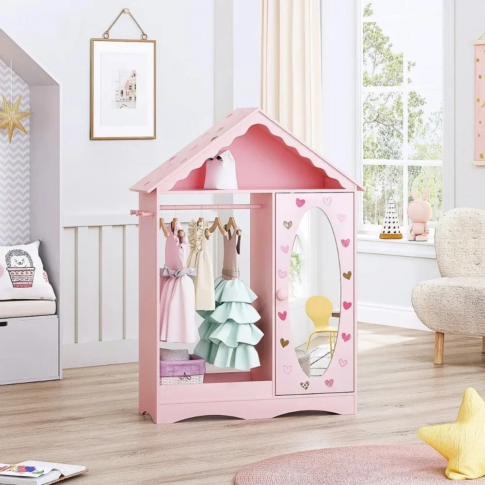 Children's Wardrobe, Mirrored Wardrobe, Open Hanging Children's Clothing Storage Cabinet, Game Room, Children's Wardrobe 6