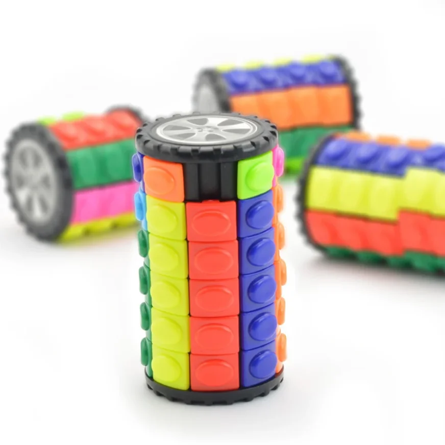 3D 매직 콘 큐브 타워 퍼즐 스피드 큐브 휠 회전 게임 큐브 원통형 장난감 어린이 교육용 선물 카직 큐브