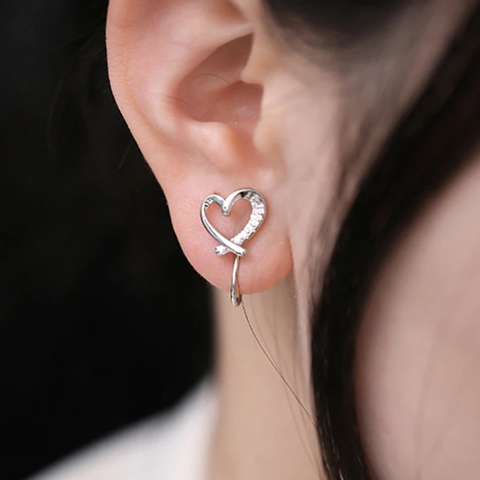 

VIVILADY 1 Piece 925 Silver Hollowed Out Zirconia Heart Clip Earrings for Fashion Women Fine Jewelry Minimalist Accessories