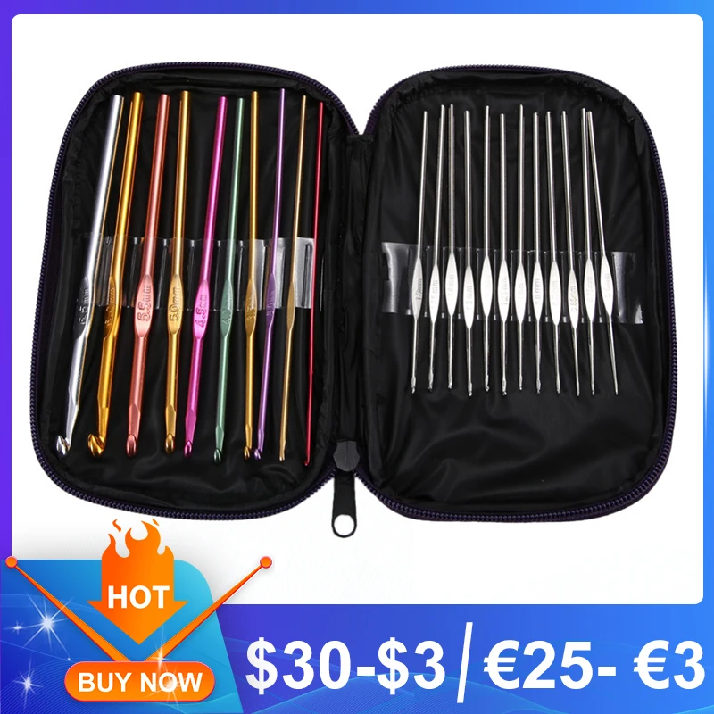 22pcs Multi Coloured Aluminium Crochet Hooks Knitting Needles Set Weave