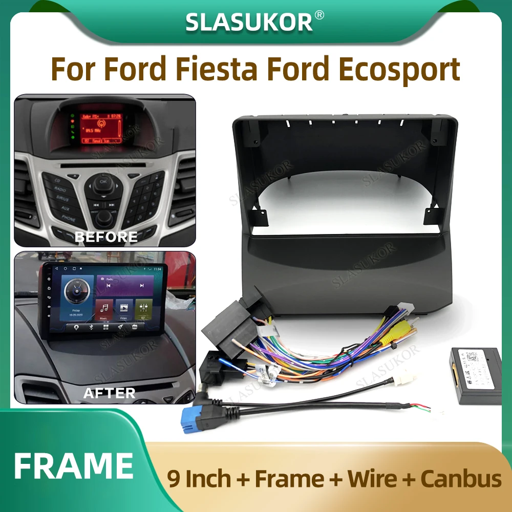 9 Pollici Per Ford Fiesta Ford Ecosport 2008-2018 Autoradio Fascia Autoradio Pannello Manica Metallica Telaio Cruscotto Accessori Originali