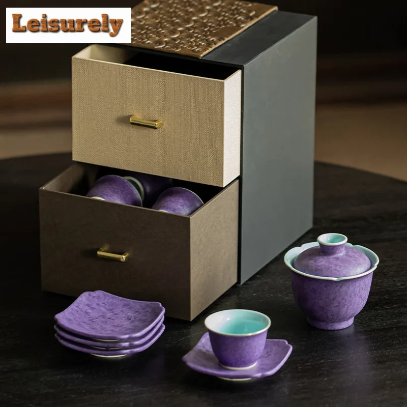 Crystal Glazed Purple Charm Oriental Tea Set Complete Set Handmade Tea Ceremony Set Teapot And Tea Cup Set Teaset Collection