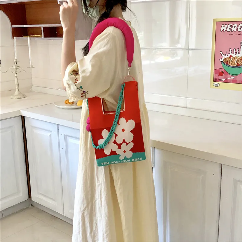 Fashion flower Crochet Wrist Bag Tote Women Handbags Designer Knitting Shoulder CrossBody Bags for Women Tote Girls Shopper Bag
