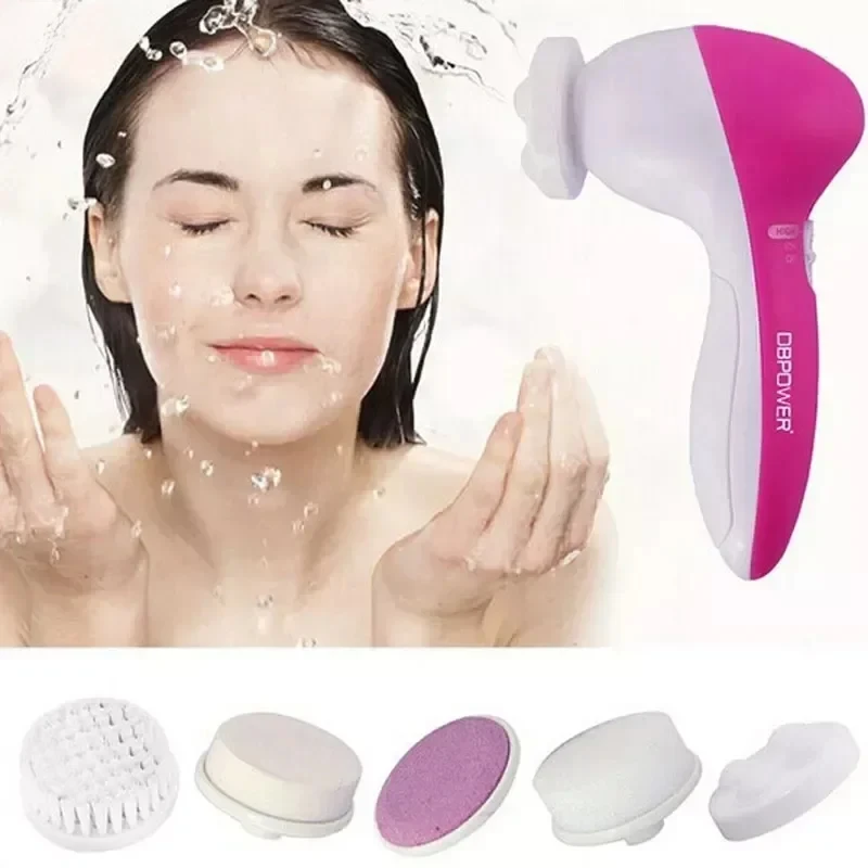 Facial Cleansing Brush Acne and Blackhead Removal Tools Facial Cleanser Massager 5 in 1 Facial Cleanser Pore Cleanser Face Massager Deep Electric Cleansing Brush Pore Cleaner Blackhead Remover Skin Beauty Care